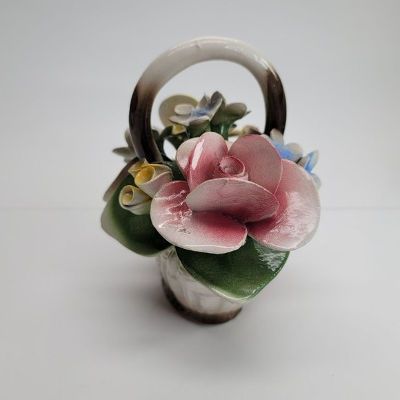 Italian Nuova Capodimonte Porcelain Flower Basket Roses Decor Pd114 - Picture 5 of 11